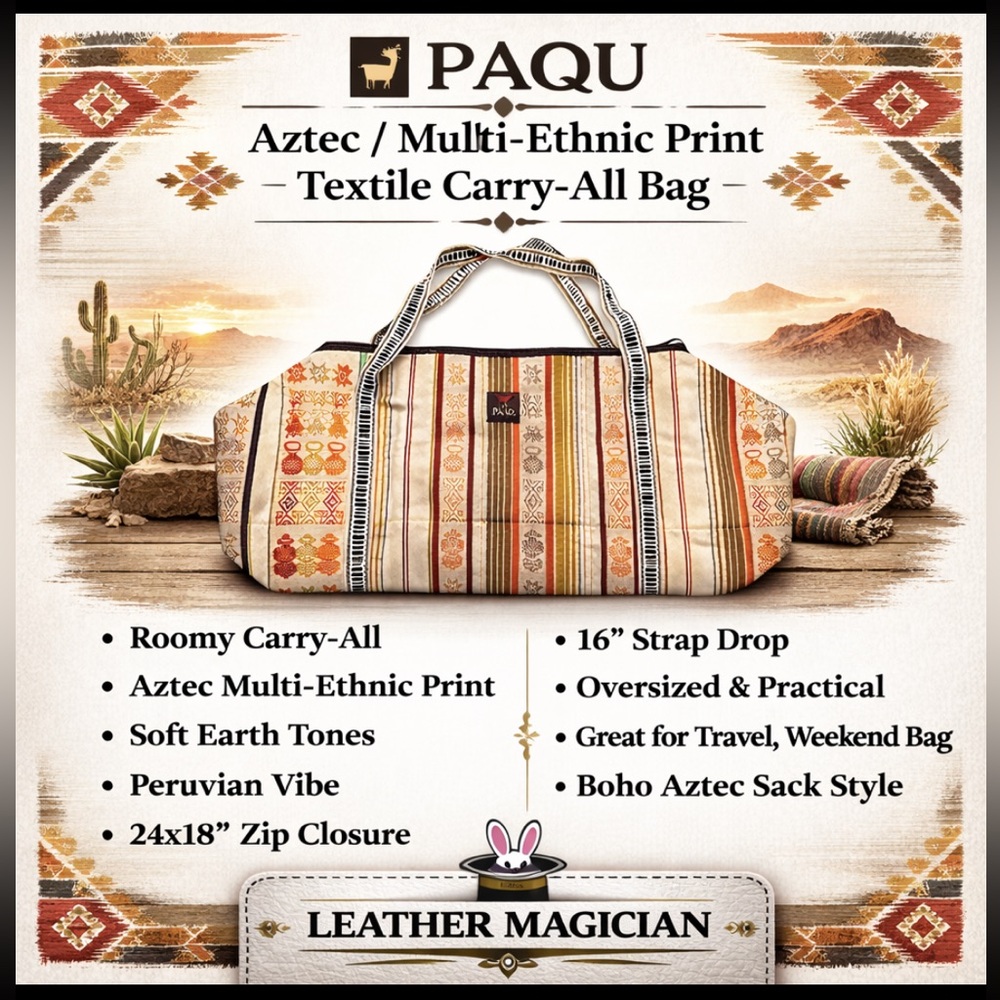 Paqu Aztec Print Large Carry Tote NWOT Peruvian Vibe
